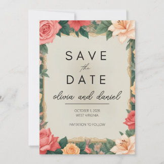 Elegant Floral Border Save the Date Card