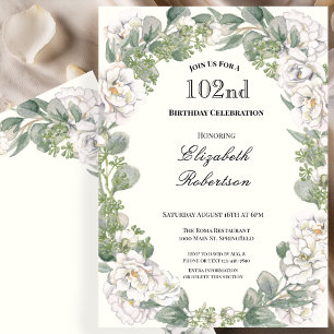 Elegant Floral Border Women's 102nd Birthday Invitation