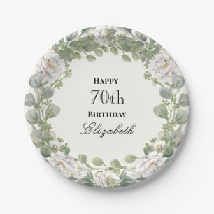 Elegant Floral Border Women's 70th Birthday Custom Paper Plates