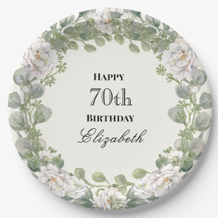 Elegant Floral Border Women's 70th Birthday Custom Paper Plates