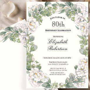 Elegant Floral Border Women's 80th Birthday  Invitation