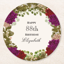 Elegant Floral Border Women's 88th Birthday Custom