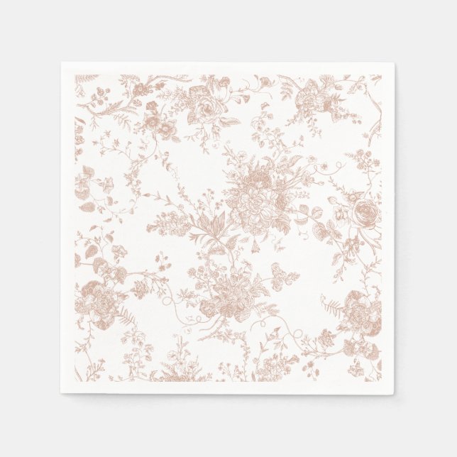 Elegant Floral Botanical Blush Peach Toile Wedding Napkins (Front)