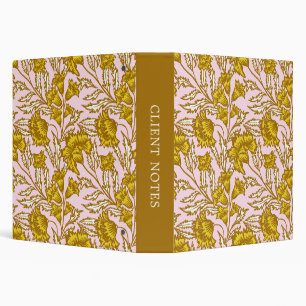 Elegant floral botanical boho pink yellow 3 ring binder