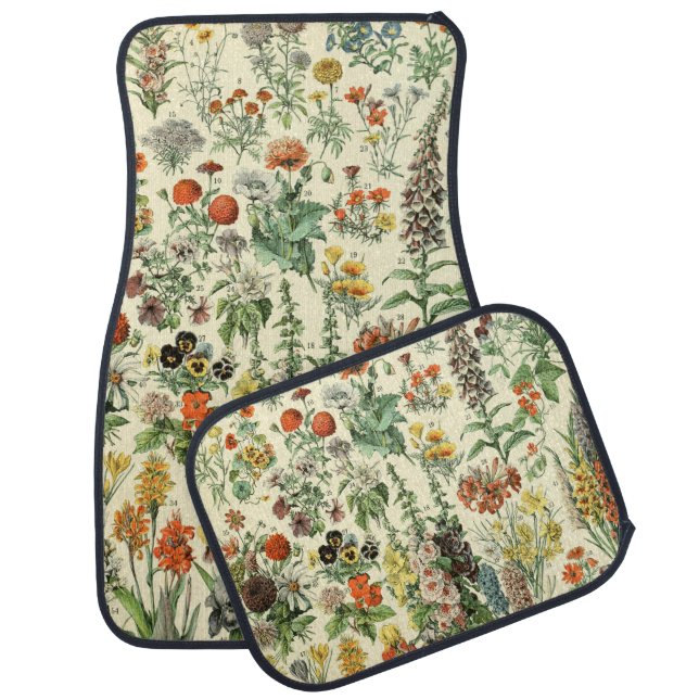 Elegant Floral Botanical Flowers Pattern Car Floor Mat (Set)