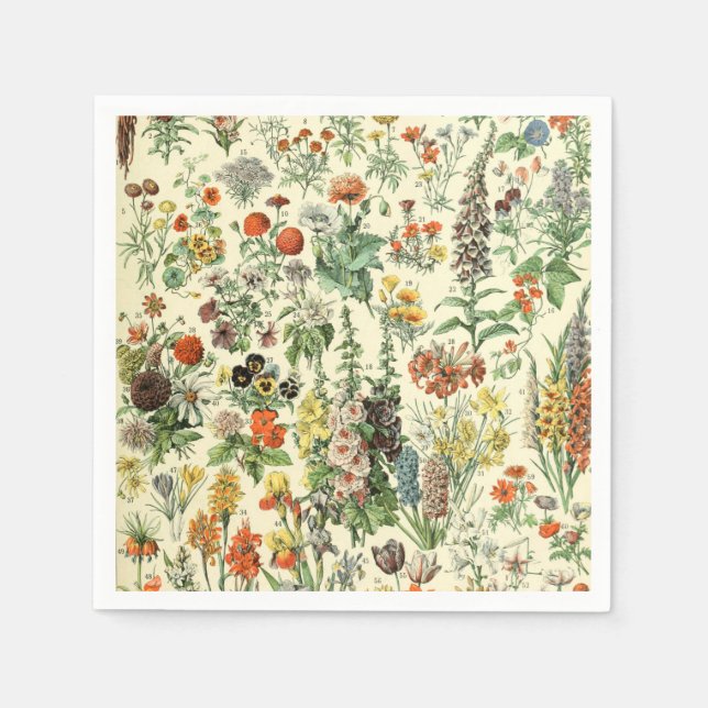Elegant Floral Botanical Flowers Pattern Napkins (Front)