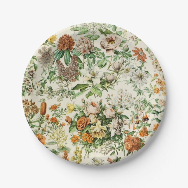 Elegant Floral Botanical Flowers Pattern Napkins Paper Plates (Front)
