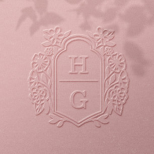 Elegant Floral Botanical Frame Two Letter Monogram Embosser