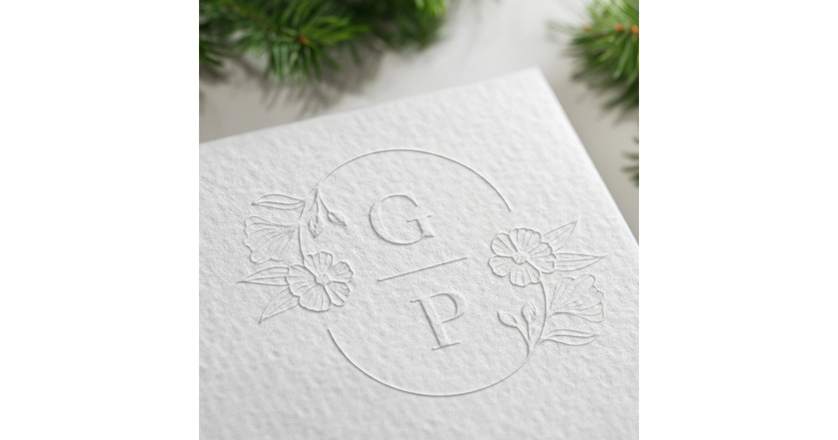 Elegant Floral Botanical Frame Two Letter Monogram Embosser | Zazzle