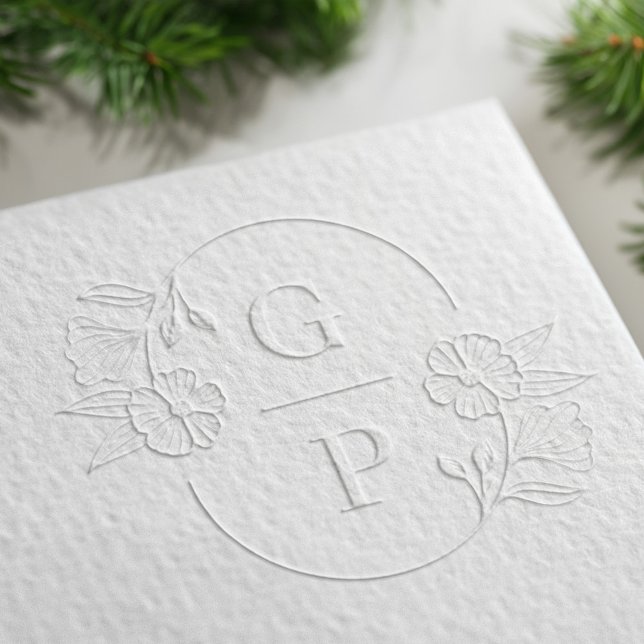 Elegant Floral Botanical Frame Two Letter Monogram Embosser (Elegant Floral Botanical Frame Two Letter Monogram Embosser)