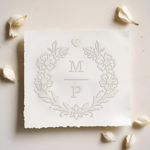 Elegant Floral Botanical Frame Two Letter Monogram Embosser