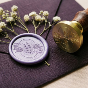 Elegant Floral Botanical Frame Two Letter Monogram Wax Seal Stamp