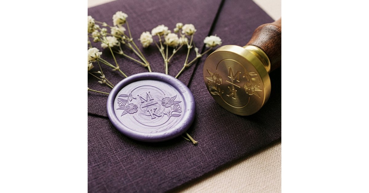 Elegant Floral Botanical Frame Two Letter Monogram Wax Seal Stamp | Zazzle