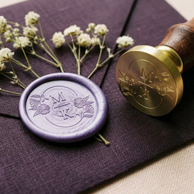 Elegant Floral Botanical Frame Two Letter Monogram Wax Seal Stamp | Zazzle