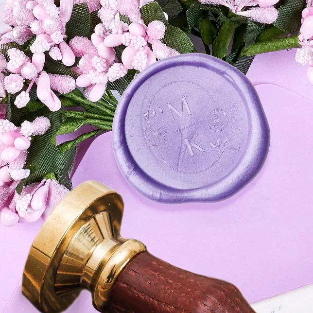 Elegant Floral Botanical Frame Two Letter Monogram Wax Seal Stamp
