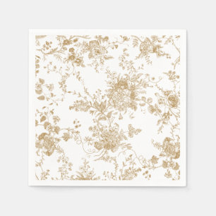 Elegant Floral Botanical Gold French Toile Wedding Napkins