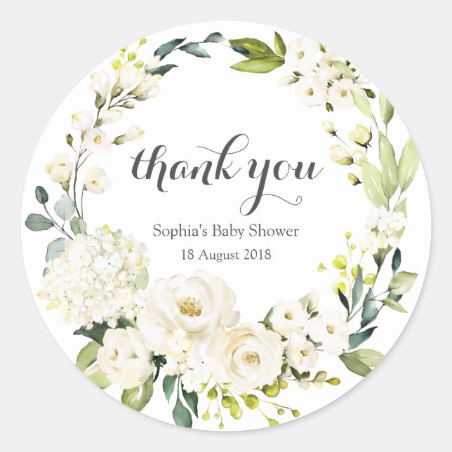 Elegant Floral Botanical Green Thank You Sticker (Front)