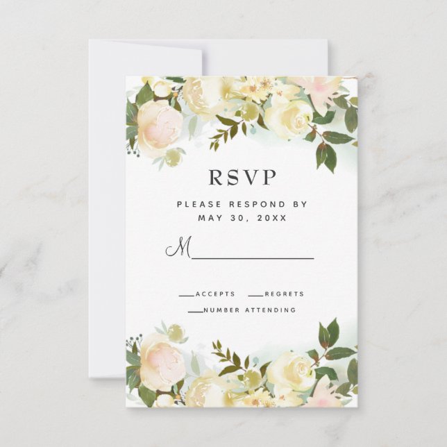 Elegant Floral Botanical Greenery Leaves Wedding RSVP Card (Front)