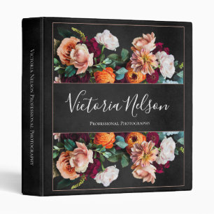 Elegant Floral Botanical Name Red Rustic Vintage 3 Ring Binder