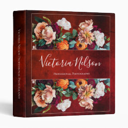 Elegant Floral Botanical Name Red Rustic Vintage 3 Ring Binder