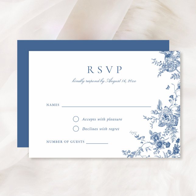 Elegant Floral Botanical Navy Blue RSVP Card (Creator Uploaded)