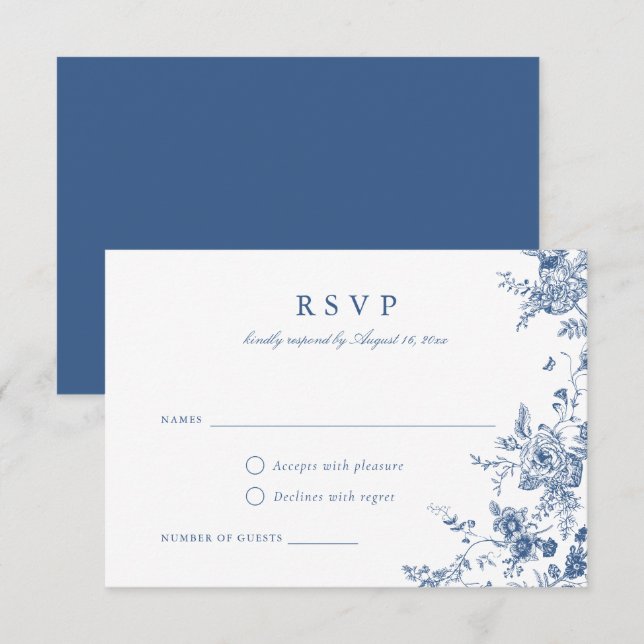 Elegant Floral Botanical Navy Blue RSVP Card (Front/Back)