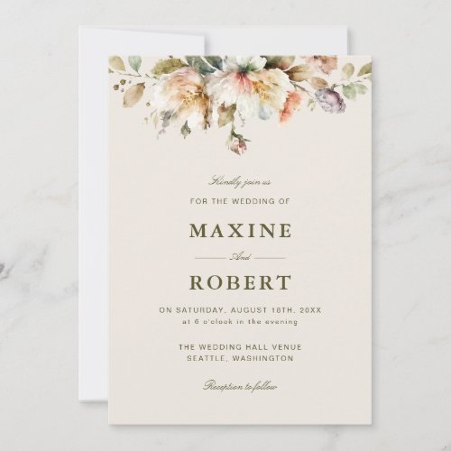 Elegant Floral Botanical QR Code Photo Wedding Invitation
