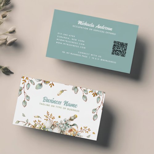 Elegant Floral Botanical QR Code Social Media Business Card