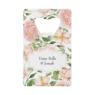 Elegant Floral Botanical Rose Pink Wedding Credit Card Bottle Opener