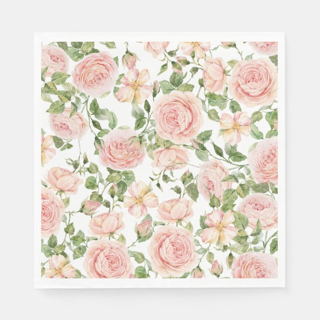 Elegant Floral Botanical Rose Pink Wedding Napkins (Front)