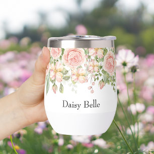 Elegant Floral Botanical Rose Pink Wedding Thermal Wine Tumbler