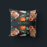 Elegant Floral Botanical Rustic Mr. & Mrs. Wedding Throw Pillow<br><div class="desc">Gorgeous floral botanical deep forest green rustic background Mr. & Mrs. wedding keepsake pillow.  Perfect for a bridal shower or wedding gift.</div>