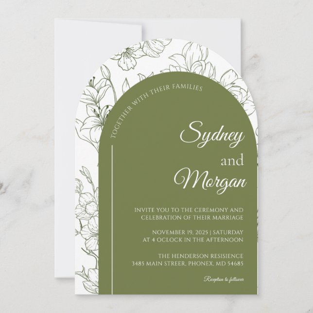 Elegant Floral Botanical sage green Invitation (Front)
