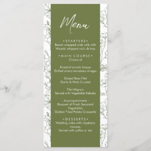 Elegant Floral Botanical Sage Green Wedding Dinner Menu