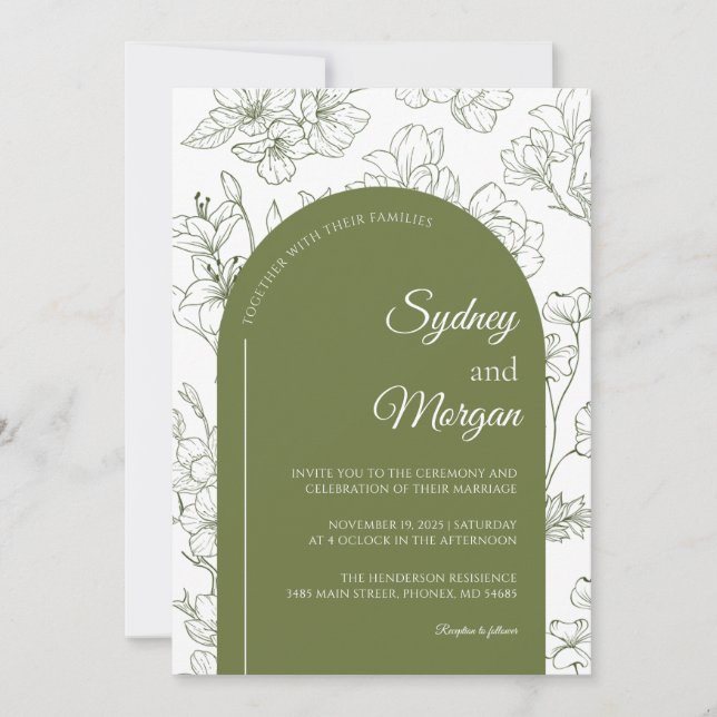 Elegant Floral Botanical Sage Green Wedding Invitation (Front)