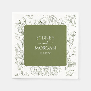 Elegant Floral Botanical Sage Green Wedding Napkins