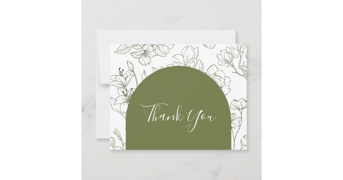 Elegant Floral Botanical Sage Green Wedding Thank You Card | Zazzle