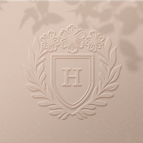 Elegant Floral Botanical Shield Crest Monogram Embosser