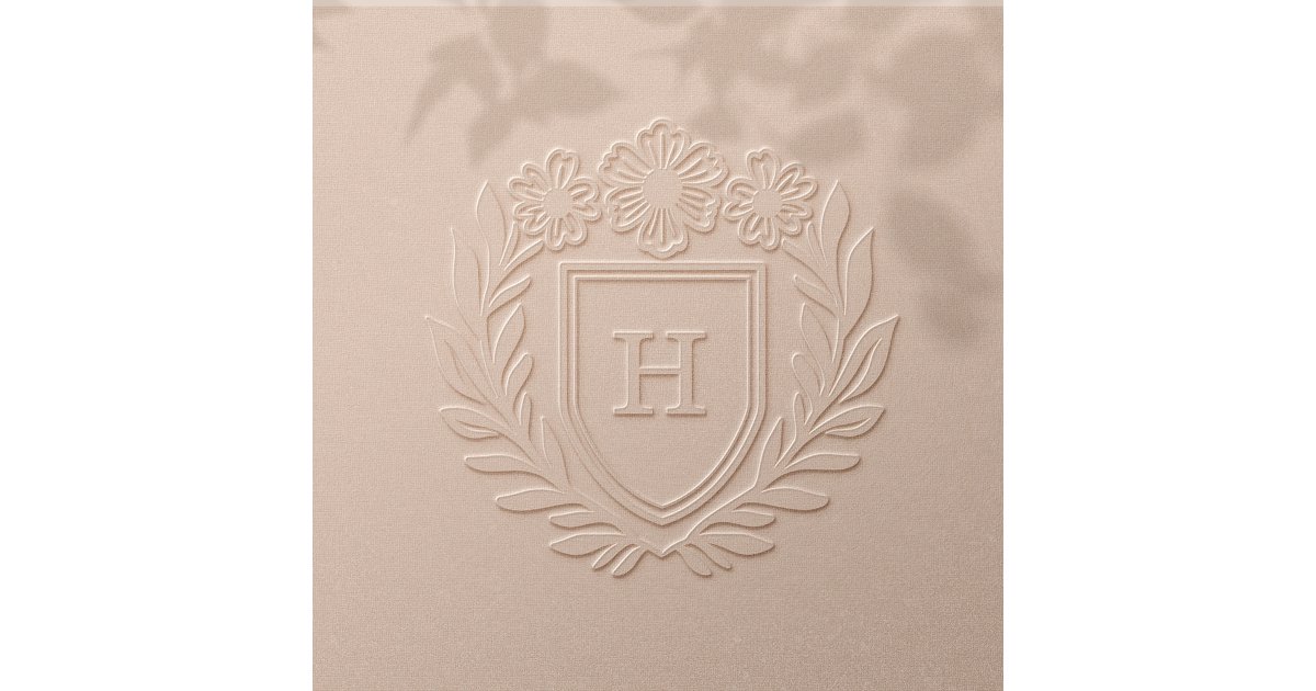 Elegant Floral Botanical Shield Crest Monogram Embosser | Zazzle