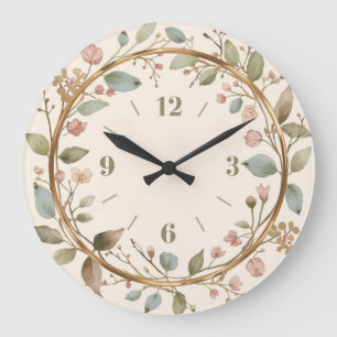 Elegant Floral Botanical Wall Clock with flowers