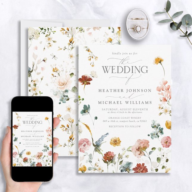 Elegant Floral Botanical Watercolor Script Wedding Invitation (Creator Uploaded)
