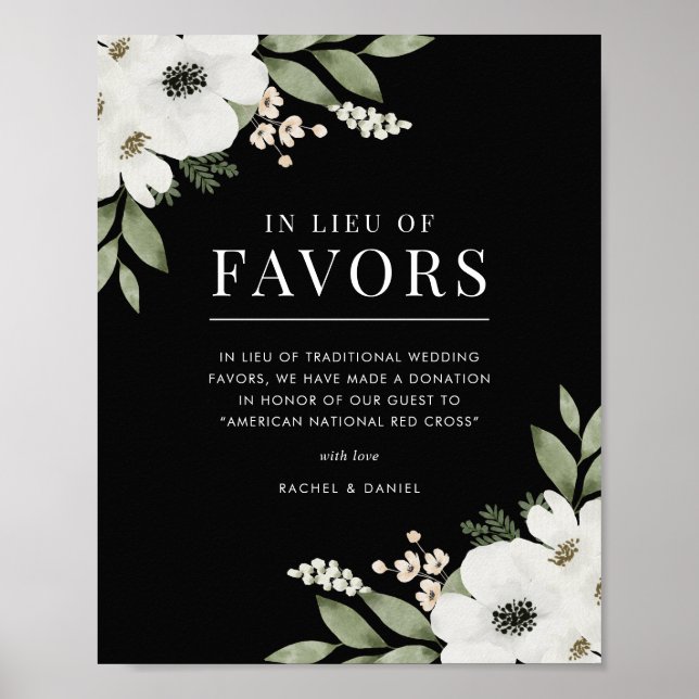Elegant Floral Botanical Wedding In Lieu of Favors Poster (Front)