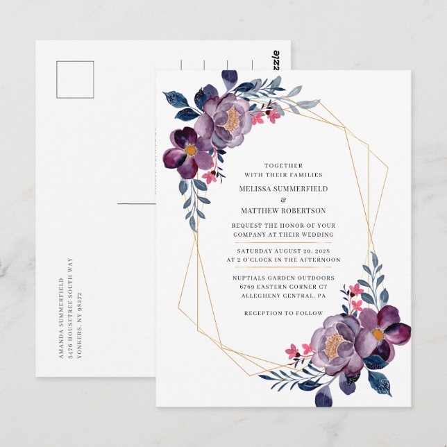Elegant Floral Botanical Wedding Invitation Postcard (Front/Back)