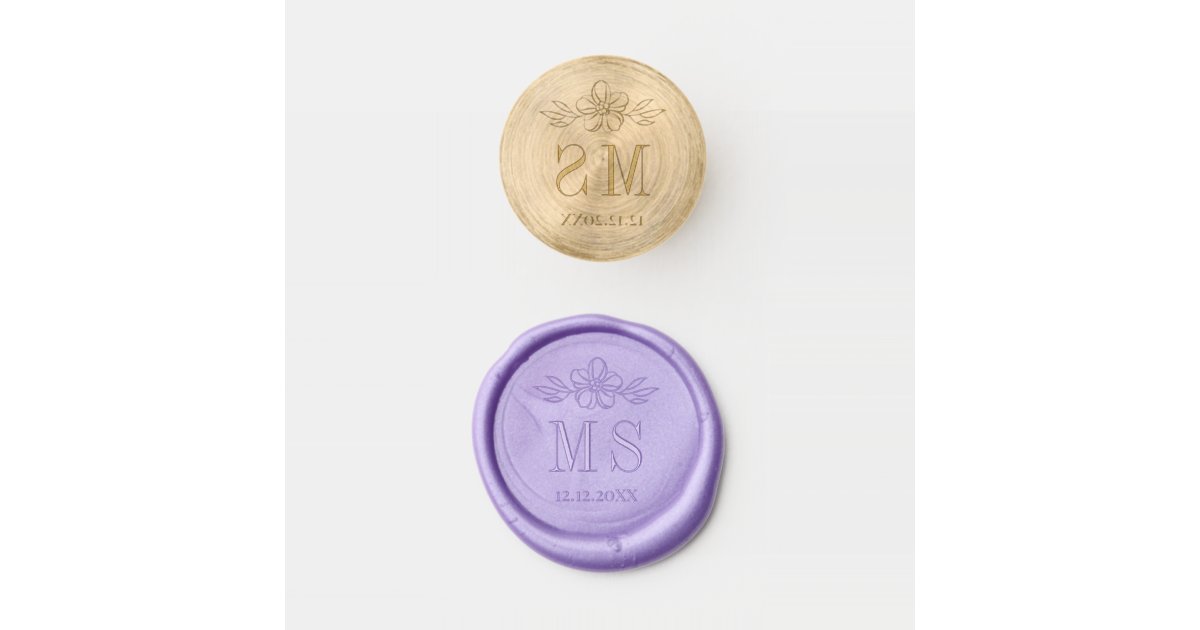 Elegant Floral Botanical Wedding Monogram Wax Seal Stamp | Zazzle