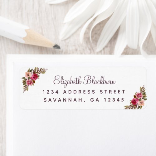 Elegant Floral Botanical Wedding Return Address Label