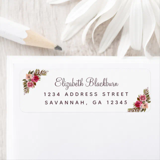 Elegant Floral Botanical Wedding Return Address Label | Zazzle