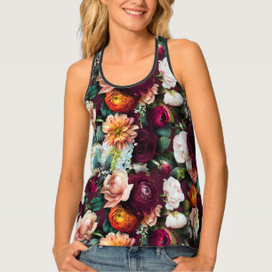 Elegant Floral Botanical Work Out Exercise Tank Top