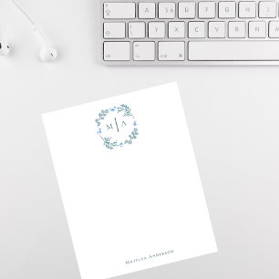 Elegant Floral Botanical Wreath Monogram Name Note Card