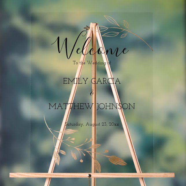 Elegant Floral Botaniqe Gold Foil Wedding Acrylic Sign (Neutral)