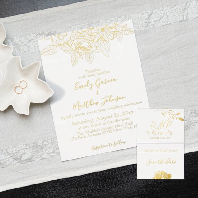 Elegant Floral Botaniqe Gold Foil Wedding Foil Invitation (Creator Uploaded)